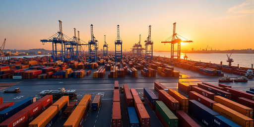 New route opening ceremony, container terminal busy operation, international cooperation signing ceremony, celebration event